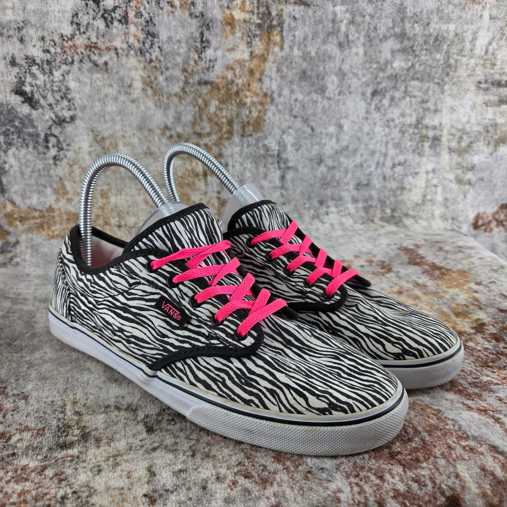 Vans Atwood Low Zebra Print Sneakers Womens 7.5 Black White Hot Pink Skate Shoes